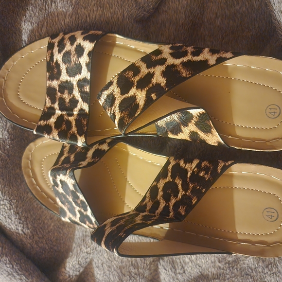 Brown and Black Wedge Sandals with Animal Print - Picture 2 of 4